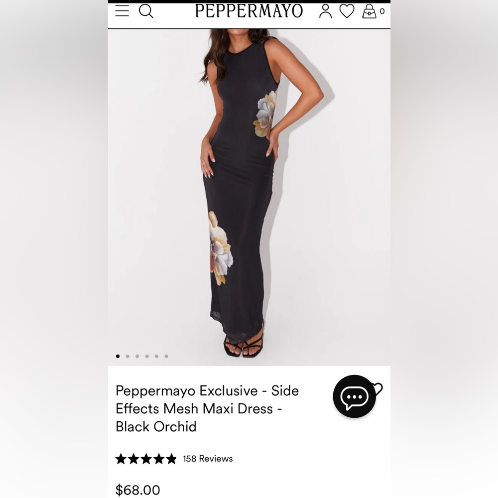 New w/ Tags - PepperMayo Side Effects Mesh Maxi Dress (Black w/ Orchid) - US 6